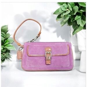 Coach Pink Suede Leather Trim Buckle Zipper Wristlet - Coin Wallet